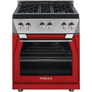 Forza 30-Inch 5.2 cu. ft. Stainless Steel Pro-Style Gas Range in Radicale Red (FR304GN-R)