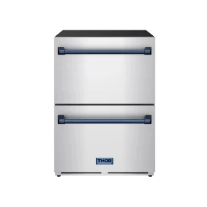 Gordon Ramsay by Thor Kitchen 24-Inch Undercounter Built-In / Freestanding Drawer Freezer in Stainless Steel with Blue Trim (RZ24U-BLU)