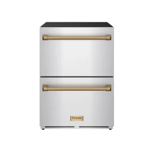 Gordon Ramsay by Thor Kitchen 24-Inch Undercounter Built-In / Freestanding Drawer Freezer in Stainless Steel with Bronze Trim (RZ24U-BRZ)