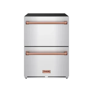 Gordon Ramsay by Thor Kitchen 24-Inch Undercounter Built-In / Freestanding Drawer Freezer in Stainless Steel with Rose Gold Trim (RZ24U-RSG)