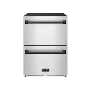 Gordon Ramsay by Thor Kitchen 24-Inch Undercounter Built-In / Freestanding Drawer Freezer in Stainless Steel with Black Trim (RZ24U-BLK)