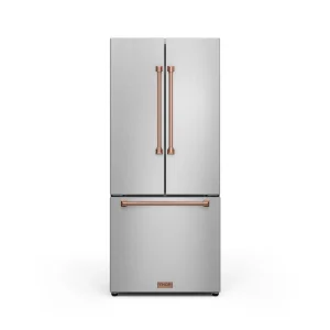 Gordon Ramsay by Thor Kitchen 30-Inch 17.5 cu ft French Door Counter Depth Refrigerator with Ice Maker in Stainless Steel with Rose Gold Trim (RF3017