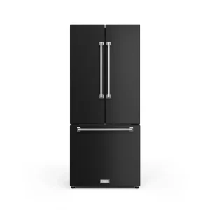 Gordon Ramsay by Thor Kitchen 30-Inch 17.5 cu ft French Door Counter Depth Refrigerator with Ice Maker in Black with Stainless Steel Trim (RF3017FFD00