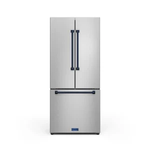 Gordon Ramsay by Thor Kitchen 30-Inch 17.5 cu ft French Door Counter Depth Refrigerator with Ice Maker in Stainless Steel with Navy Blue Trim (RF3017
