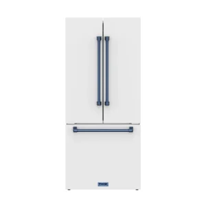 Gordon Ramsay by Thor Kitchen 30-Inch 17.5 cu ft French Door Counter Depth Refrigerator with Ice Maker in White with Blue Handles (RF3017FFDW-BLU)