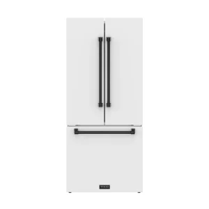 Gordon Ramsay by Thor Kitchen 30-Inch 17.5 cu ft French Door Counter Depth Refrigerator with Ice Maker in White with Black Handles (RF3017FFDW-BLK)