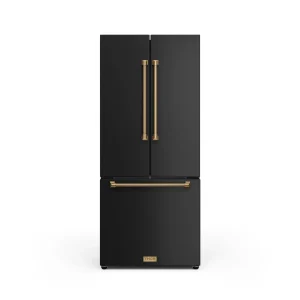 Gordon Ramsay by Thor Kitchen 30-Inch 17.5 cu ft French Door Counter Depth Refrigerator with Ice Maker in Black with Bronze Trim (RF3017FFD00-BRZ)