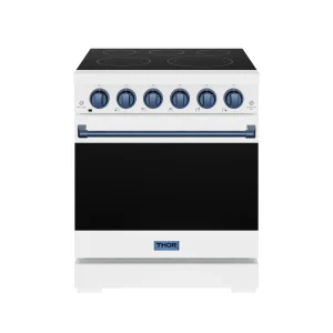 Gordon Ramsay by Thor Kitchen 30-Inch Professional Electric Range with Precision Knob Control in White with Blue Trim (RSE30PW-BLU)