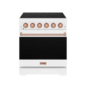 Gordon Ramsay by Thor Kitchen 30-Inch Professional Electric Range with Precision Knob Control in White with Rose Gold Trim (RSE30PW-RSG)