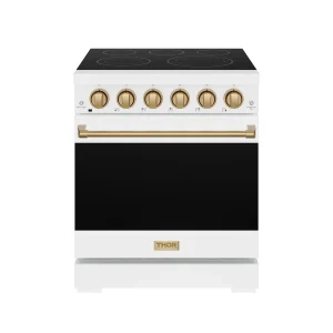 Gordon Ramsay by Thor Kitchen 30-Inch Professional Electric Range with Precision Knob Control in White with Bronze Trim (RSE30PW-BRZ)
