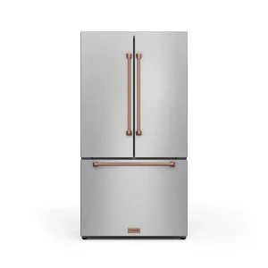 Gordon Ramsay by Thor Kitchen 36-Inch 20.3 cu ft French Door Counter Depth Refrigerator with Ice Maker in Stainless Steel with Rose Gold Trim (RF3621C