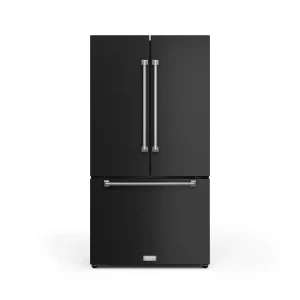 Gordon Ramsay by Thor Kitchen 36-Inch 20.3 cu ft French Door Counter Depth Refrigerator with Ice Maker in Black with Stainless Steel Trim (RF3621CTD00