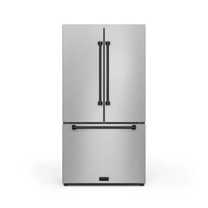 Gordon Ramsay by Thor Kitchen 36-Inch 20.3 cu ft French Door Counter Depth Refrigerator with Ice Maker in Stainless Steel with Black Trim (RF3621CTD99
