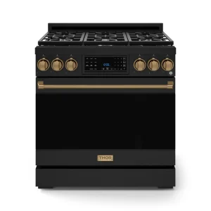 Gordon Ramsay by Thor Kitchen 36-Inch Professional Natural Gas Range with Tilt Panel Touch Control and 6.0 Cu. Ft. Self Clean Oven in Black with Bronz