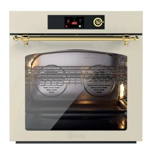 ILVE Nostalgie II 30-Inch Pyrolytic Single Wall Oven with 4.4 Cu. Ft. Capacity in Antique White with Brass Trim (UOV30NTPYAWG)
