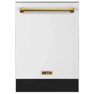 Kostch 24-Inch Top Control Built-In Dishwasher with Bronze Handle & Third Rack in White (KOS-24DWN06H-W)