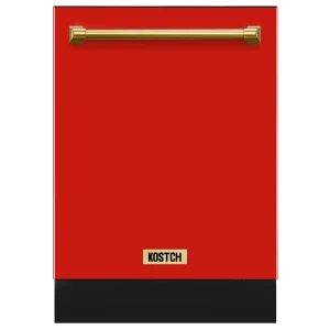 Kostch 24-Inch Top Control Built-In Dishwasher with Bronze Handle & Third Rack in Red (KOS-24DWN06H-R)