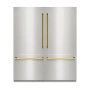 KUCHT 70-Inch 39.6 Cu. Ft. Built-In French Door Refrigerator with Dual Ice Maker in Stainless Steel with Gold Handles (KR720FD-GL)