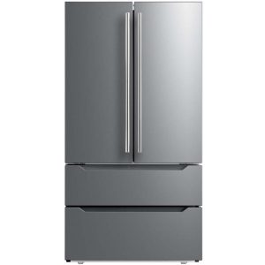 Midea 36-Inch Freestanding 4 Door French Door Refrigerator with 22.5 Cu. Ft. Total Capacity with 4 Glass Shelves in Stainless Steel (MRQ23B4AST)