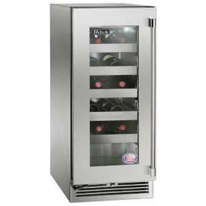 Perlick Signature Series 15-Inch Built-In Single Zone Wine Cooler with 20 Bottle Capacity in Stainless Steel with Glass Door (HP15WS-4-3L & HP15WS-4-3