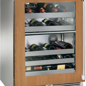 Perlick Signature Series 24-Inch Built-In Dual Zone Wine Cooler with 32 Bottle Capacity, Panel Ready with Glass Door (HP24DS-4-4L & HP24DS-4-4R)