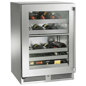 Perlick Signature Series 24-Inch Outdoor Built-In Dual Zone Wine Cooler with 32 Bottle Capacity in Stainless Steel with Glass Door (HP24DO-4-3L & HP24