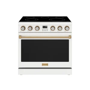 Thor Kitchen 36-Inch Electric Range with 5 Burners, 6.0 cu. ft. Convection Oven in White with Bronze Trim (ARE36W-BRZ)