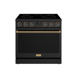 Thor Kitchen 36-Inch Electric Range with 5 Burners, 6.0 cu. ft. Convection Oven in Black with Bronze Trim (ARE36B-BRZ)
