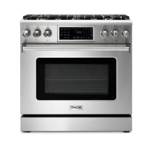 Thor Kitchen 36-Inch Natural Gas Range with 6.0 Cu. Ft. Self-Cleaning Oven, Air Fryer, Tilt Panel in Stainless Steel (TRG3601)