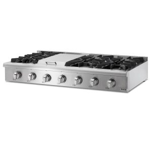 Thor Kitchen 48-Inch Natural Gas Cooktop in Stainless Steel with 6 Burners Including Power Burners and Griddle (HRT4806U)