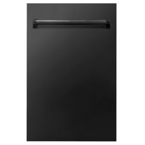ZLINE 18-Inch Dishwasher in Black Stainless Steel with Traditional Handle, 51dBa (DW-BS-18)