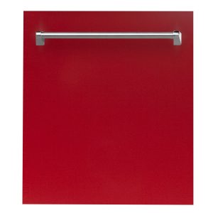 ZLINE 24-Inch Dishwasher in Red Gloss with Stainless Steel Tub and Traditional Style Handle (DW-RG-24)
