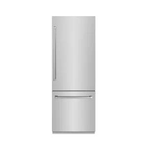 ZLINE 30-Inch 16.1 Cu. Ft. Built-In Bottom Freezer Refrigerator with Water Dispenser and Ice Maker in Stainless Steel with Graphite Gray Interior (GRB