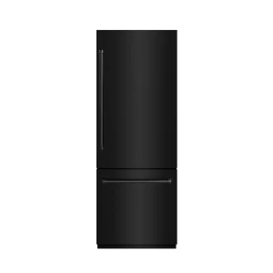 ZLINE 30-Inch 16.1 Cu. Ft. Built-In Bottom Freezer Refrigerator with Water Dispenser and Ice Maker in Black Stainless Steel with Graphite Gray Interio