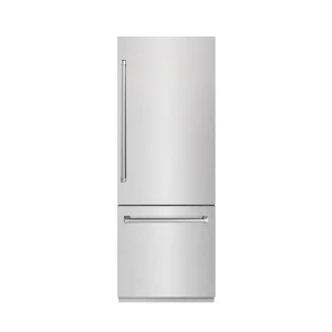 ZLINE 30-Inch 16.1 Cu. Ft. Built-In Bottom Freezer Refrigerator with Water Dispenser and Ice Maker in Satin Stainless Steel with Graphite Gray Interio
