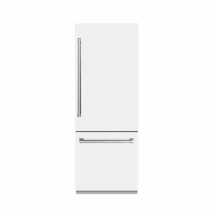 ZLINE 30-Inch 16.1 cu. ft. Built-In Bottom Freezer Refrigerator with Water Dispenser and Ice Maker in White Matte with Graphite Gray Interior (GRBIV-W