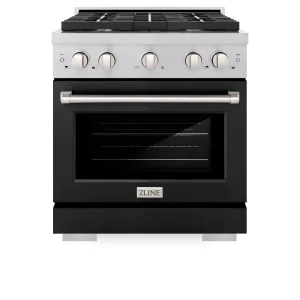 ZLINE 30-Inch 4.2 cu. ft. Paramount Gas Range with 4 Burner Cooktop and Convection Gas Oven in Satin Stainless Steel with Black Matte Door (SGRS-BLM-3