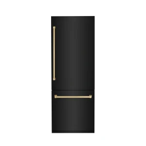 ZLINE 30-Inch Autograph Edition 16.1 cu. ft. Built-in 2-Door Bottom Freezer Refrigerator with Internal Water and Ice Dispenser in Black Stainless Stee