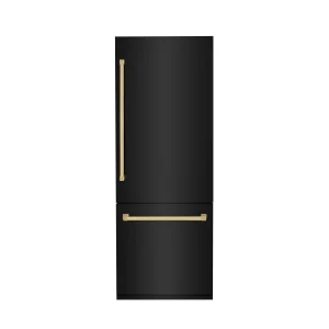 ZLINE 30-Inch Autograph Edition 16.1 cu. ft. Built-in 2-Door Bottom Freezer Refrigerator with Internal Water and Ice Dispenser in Black Stainless Stee