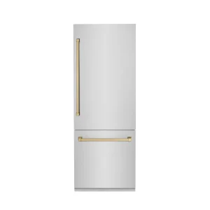 ZLINE 30-Inch Autograph Edition 16.1 cu. ft. Built-in 2-Door Bottom Freezer Refrigerator with Internal Water and Ice Dispenser in Stainless Steel with
