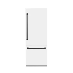 ZLINE 30-Inch Autograph Edition 16.1 cu. ft. Built-in 2-Door Bottom Freezer Refrigerator with Internal Water and Ice Dispenser in White Matte with Mat