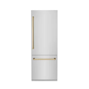 ZLINE 30-Inch Autograph Edition 16.1 cu. ft. Built-in 2-Door Bottom Freezer Refrigerator with Internal Water and Ice Dispenser in Stainless Steel with