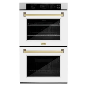 ZLINE 30-Inch Autograph Edition Professional True Convection Double Wall Oven with Air Fry and Self Clean in Satin Stainless Steel with White Matte Do