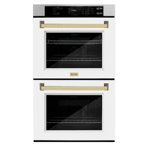 ZLINE 30-Inch Autograph Edition Professional True Convection Double Wall Oven with Air Fry and Self Clean in Stainless Steel with White Matte Doors an