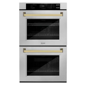 ZLINE 30-Inch Autograph Edition Professional True Convection Double Wall Oven with Air Fry and Self Clean in Satin Stainless Steel with Polished Gold