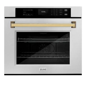 ZLINE 30-Inch Autograph Edition Professional True Convection Single Wall Oven with Air Fry and Self Clean in Satin Stainless Steel with Polished Gold