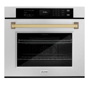ZLINE 30-Inch Autograph Edition Professional True Convection Single Wall Oven with Air Fry and Self Clean in Satin Stainless Steel with Champagne Bron