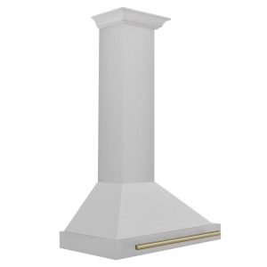 ZLINE 30-Inch Autograph Edition Wall Mounted Range Hood in Satin Stainless Steel with Champagne Bronze Handle (KB4SNZ-30-CB)