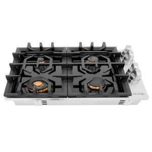 ZLINE 30-Inch Gas Cooktop with 4 Gas Brass Burners and Black Porcelain Top (RC-BR-30-PBT)