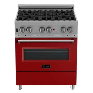 ZLINE 30-inch Legacy Series Dual Fuel Range in Fingerprint Resistant Satin Stainless Steel with Red Matte Door (RAS-RM-30)